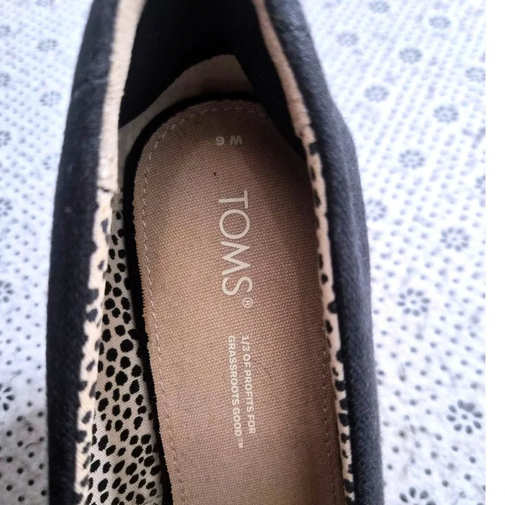 TOMS Womens Black Canvas Peep Toe Cork Wedge Sandals Siz 6
